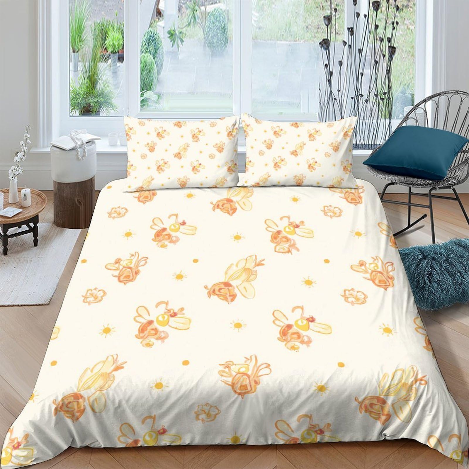 TUFRTGYHN 3D Printed Cute Bear Duvet Cover Microfiber Soft Breathable Floral Bedding Set with 2 Pillowcases for Bedroom Decor Apartment Single（135x200cm）