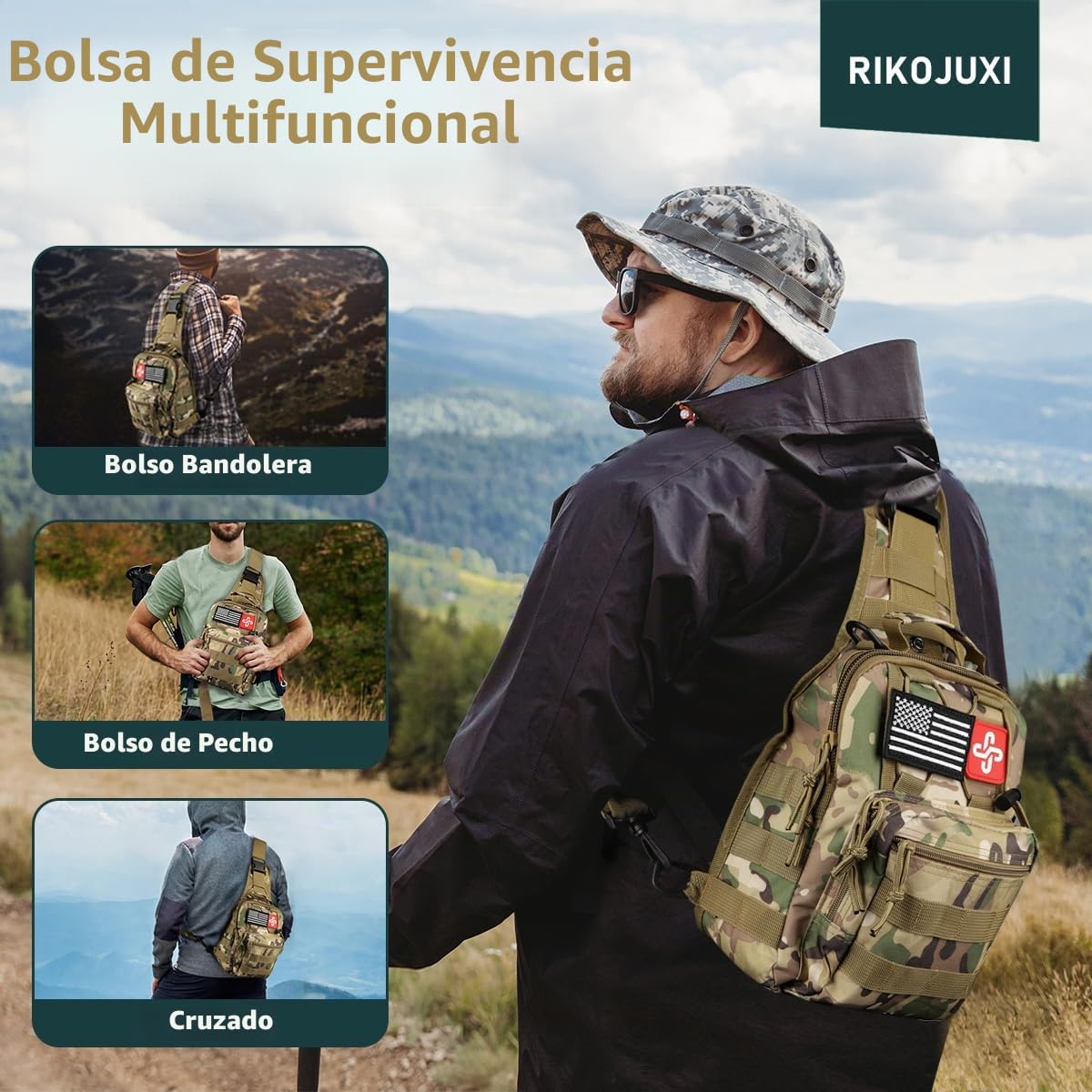 Kit de supervivencia, 262 piezas de equipo de supervivencia y suministros con bolsa de primeros auxilios y bolsa cruzada, kit de emergencia con tienda de campaña, martillo de hacha de camping, pala de