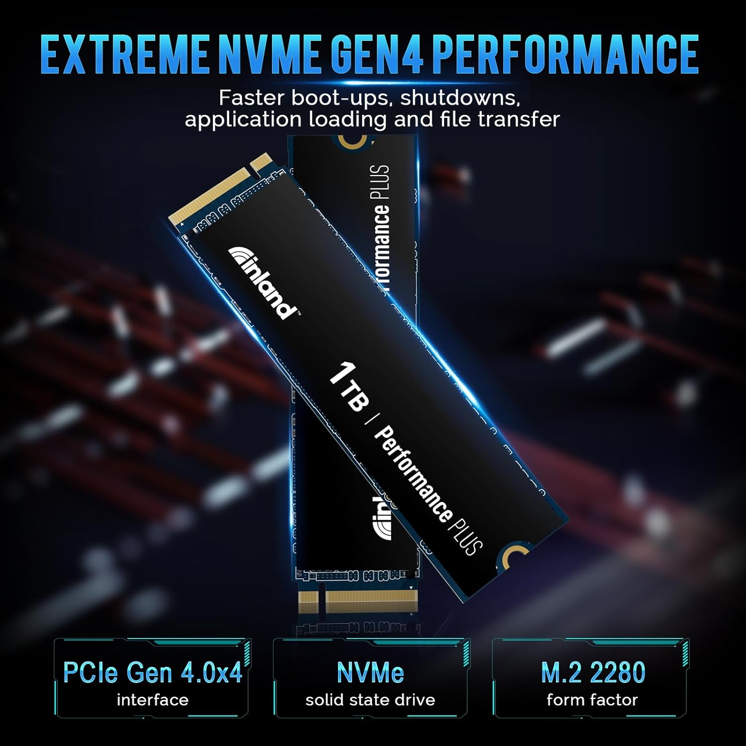 INLAND 1TB Performance Plus NVMe Internal Gaming SSD Solid State Drive Optimized for PS5 - Gen4 PCIe, M.2 2280, DRAM Cache, TLC 3D NAND Flash, Up to 7000MB/s