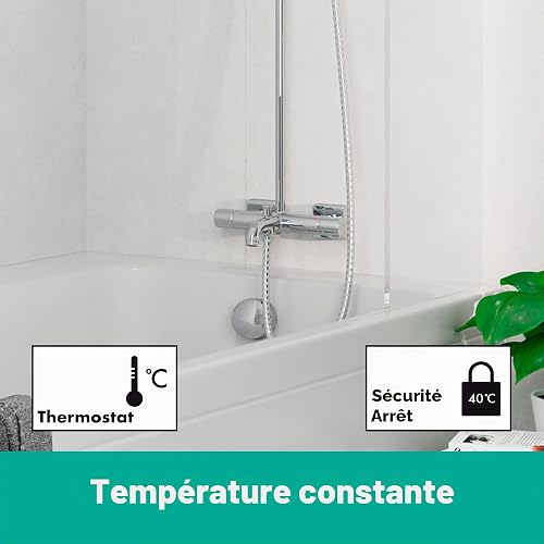 hansgrohe colonne de douche économie d'eau Vernis Shape (EcoSmart), avec mitigeur thermostatique de baignoire, douche de tête 230 x 170 mm avec 1 jet, chromé, 26098000 - 4