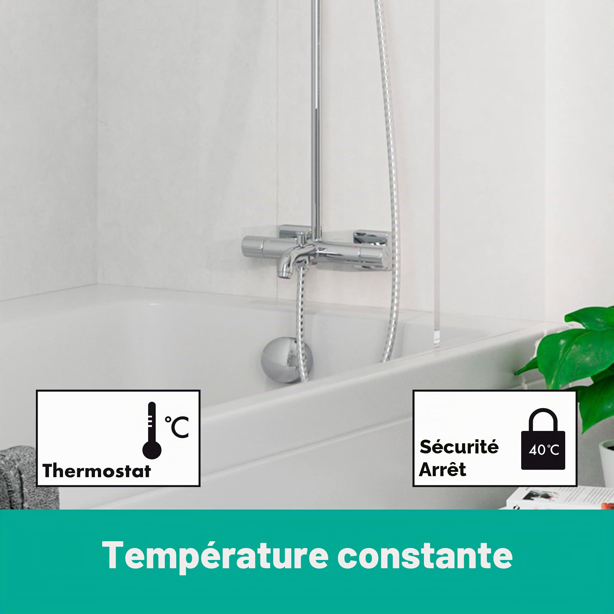 hansgrohe colonne de douche Vernis Shape, avec mitigeur thermostatique de baignoire, douche de tête 230 x 170 mm avec 1 jet, chromé, 26284000