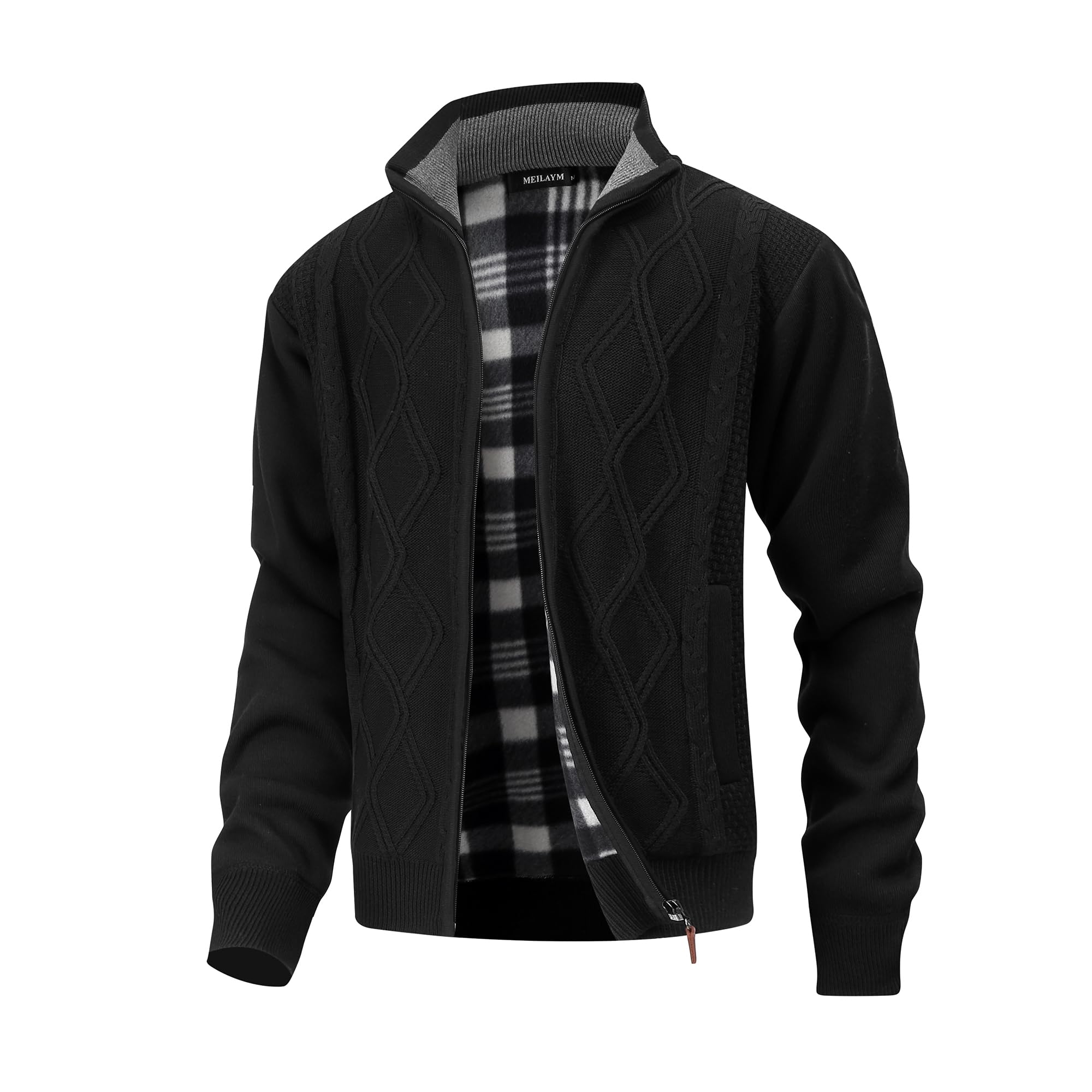 Cárdigan de Hombre Cárdigan Invierno Cálido Suéter Chaqueta Mangas Largas Punto Suéter con Cremallera Forro Polar Chaqueta Cuello Alto Punto Cable