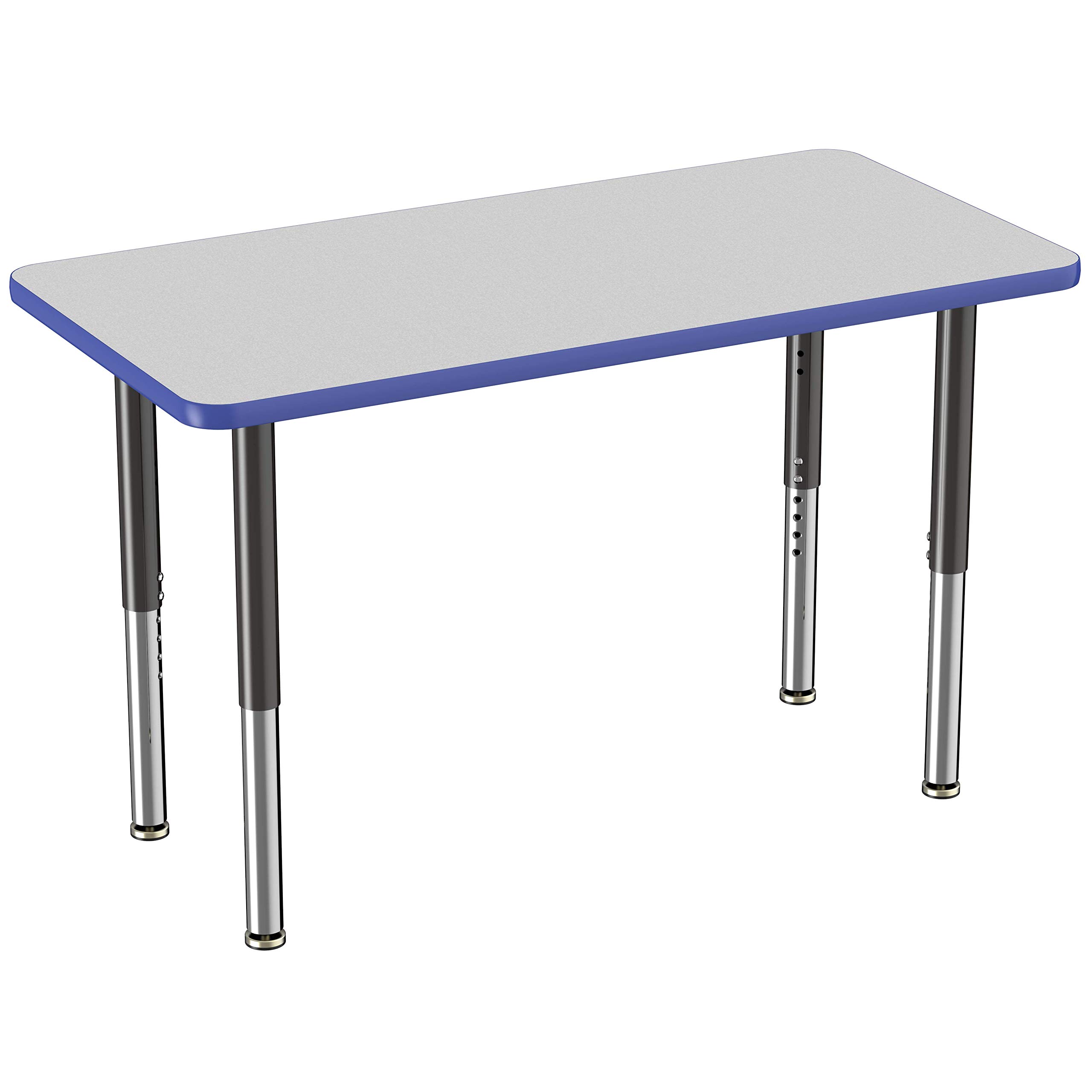 FDP Mobile Rectangle Activity School and Office Table (24 x 48 inch), Super Legs with Glides and Casters, Adjustable Height 19-30 inches - Gray Top