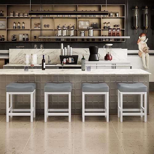 Miniatura 8 de KS861P-LG - Juego de taburetes de bar de 24 pulgadas taburete de cocina de piel sintética grisblanco base de metal KS861P-LG