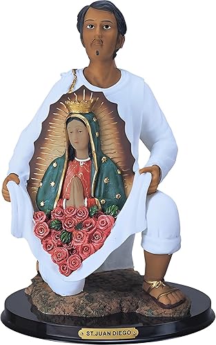 ICE ARMOR Estatua de San Juan Diego de 13 pulgadas de alto, arrodillado con la Virgen de Guadalupe, decoración religiosa