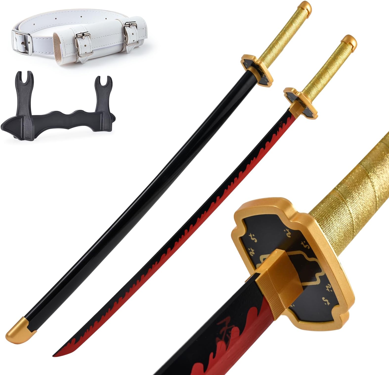 Demon Slayer Sword 41inch,with Display Stand and Belt, Rengoku Sword/Tanjiro Sword/Zenitsu Sword/Anime Original Texture,for Demon Slayer Cosplay and Collection,Various Styles Available