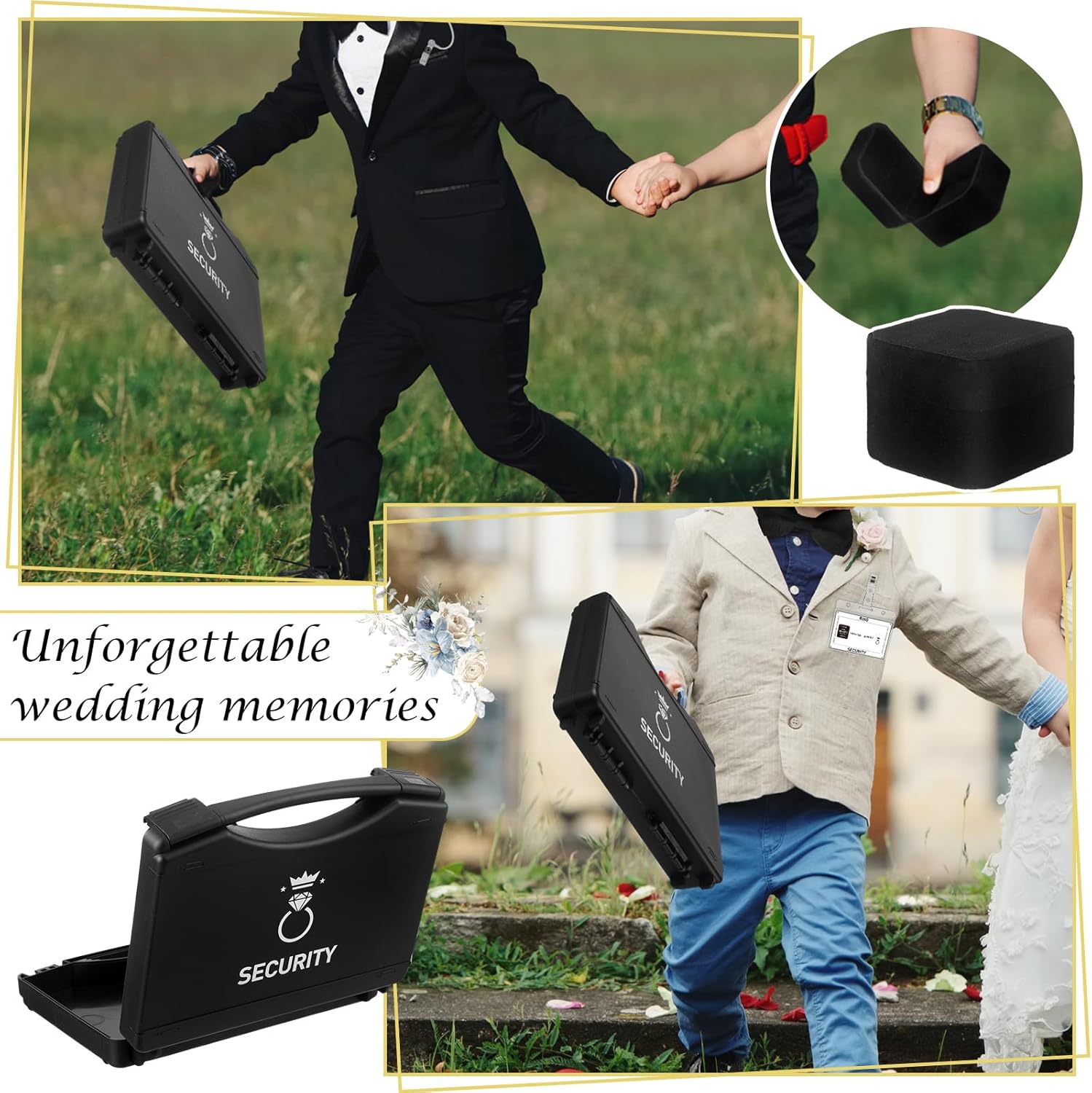 Mepase 24 Pcs Ring Wedding Security Set Ring Bearer Box Sunglasses Bow Tie Security Earpiece ID Badge Holder with ID Card Task Card Wedding Suitcase for Agent Proposal Gift Cosplay Black