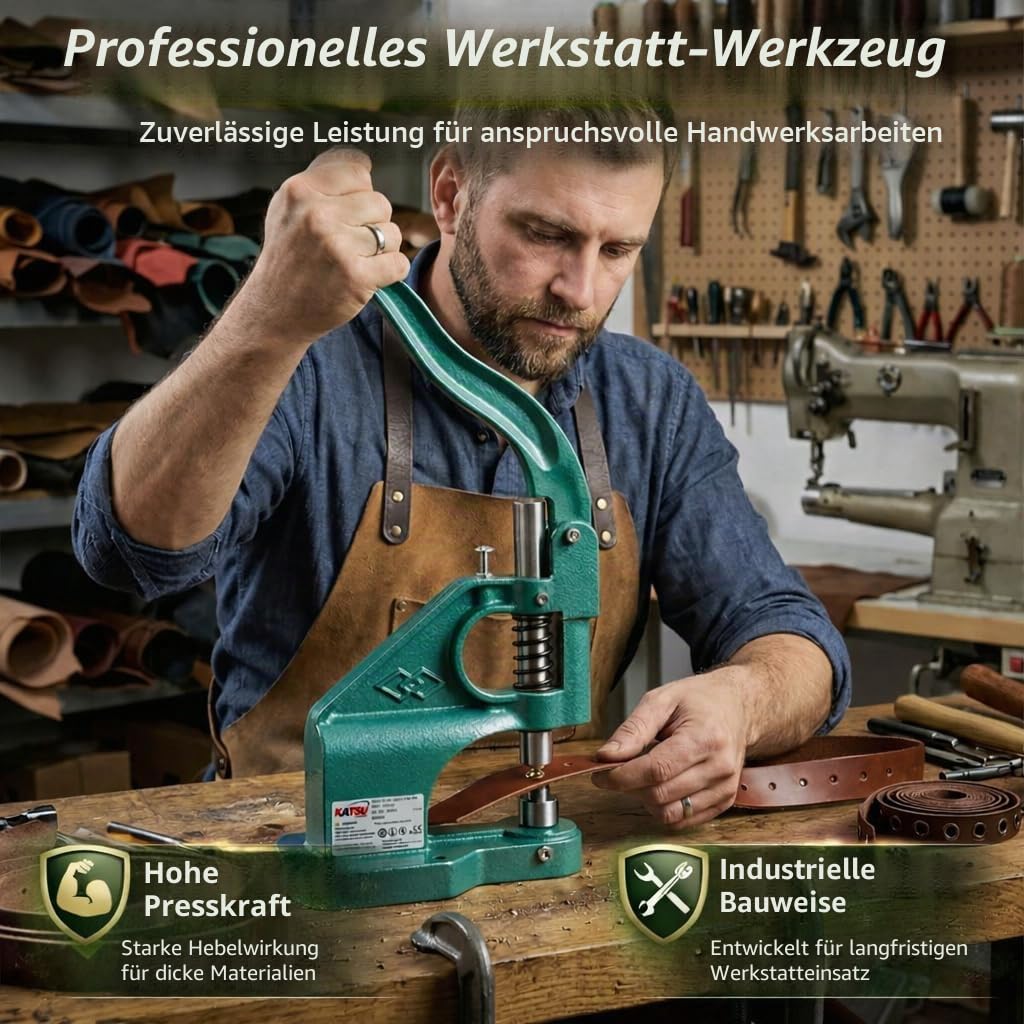 KATSU Tools Handpresse Ösenpresse Set mit 4 Matrizen, Ösenzange Lochstanze für Ösen und Nieten, manuelle Pressmaschine für Leder, Stoff, Planen und Banner