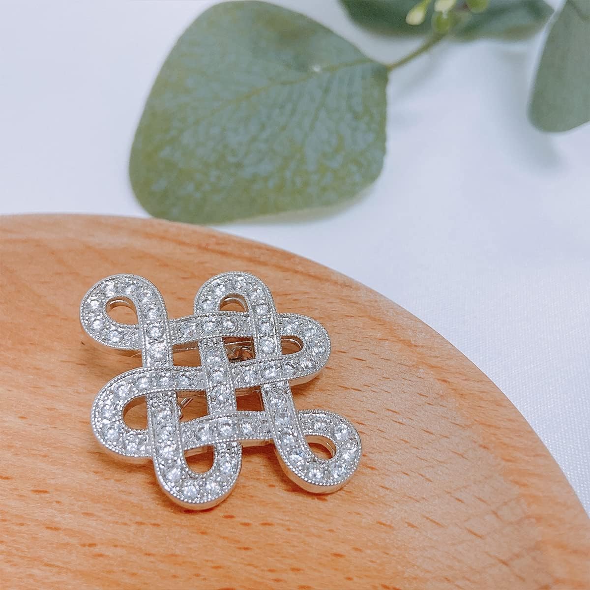 Bling Jewelry Eternal Celtic Love Knot Work Cubic Zirconia Pave CZ Wedding Brooch Pin For Women Rhodium Plated Brass 1.2 Inch