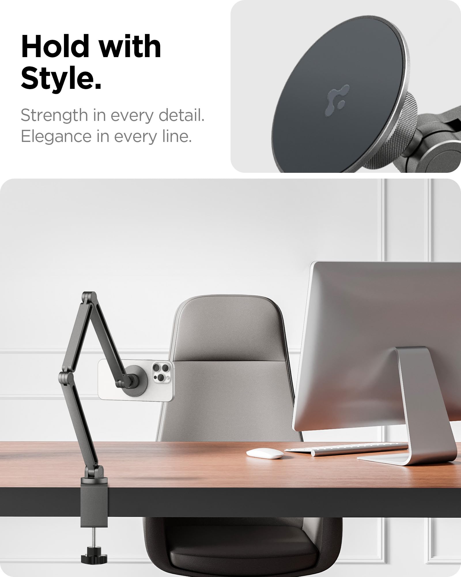 Support Magnétique Spigen Pour IPhone MagSafe - Bras Réglable, Pince De Bureau/Lit, Compatible IPhone 17 à 12
