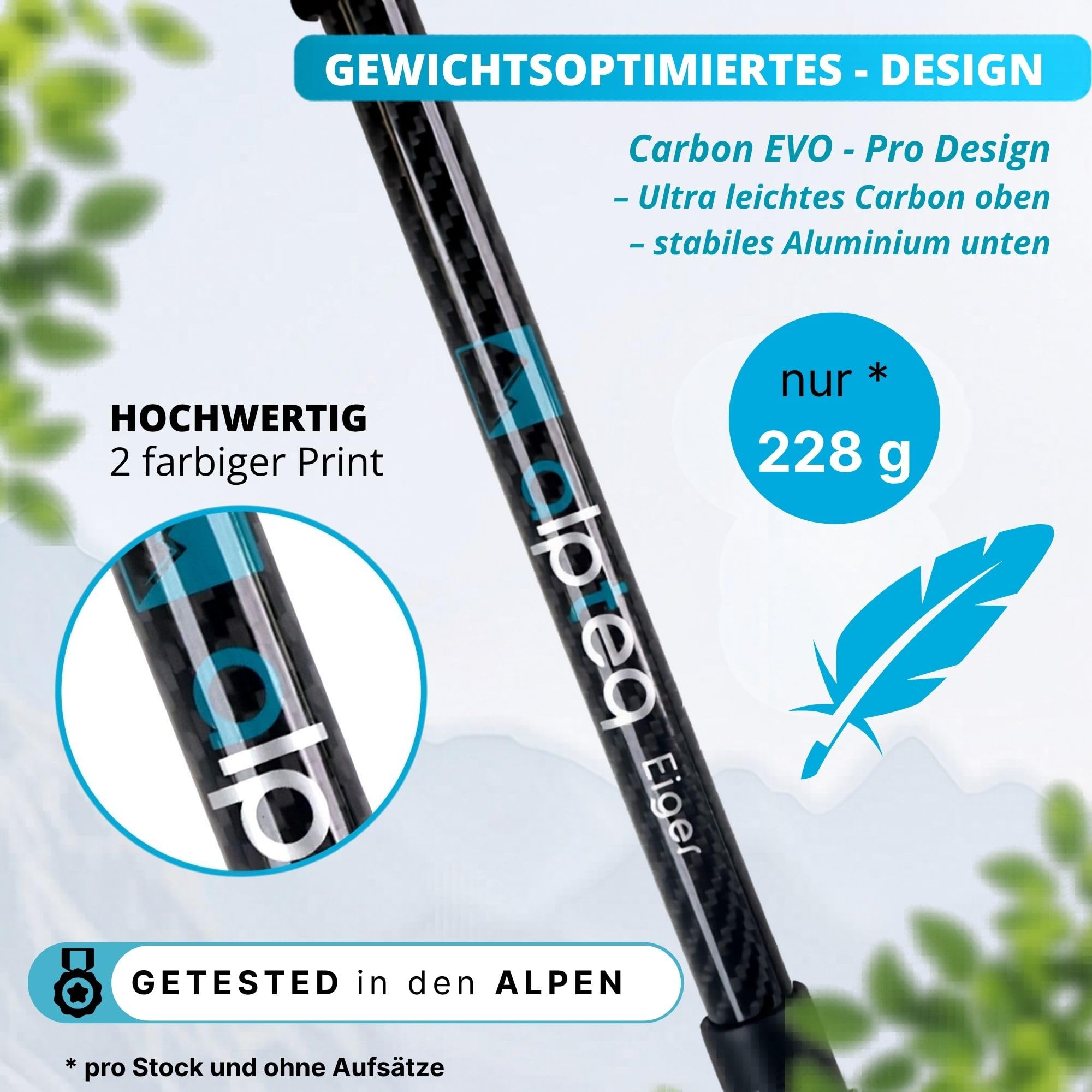 Bâtons de randonnée télescopiques en Carbone - Bâtons de Trekking Ultra légers en Fibre de Carbone et Aluminium pour Femmes, Hommes et Enfants - Réglable de 65 à 135 cm - Bâtons de Marche