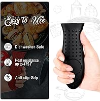 Vista 3 de Joyhalo Fundas para mango de sartén de hierro fundido, paquete de 6, resistentes al calor, fundas de silicona para mango de olla, color negro