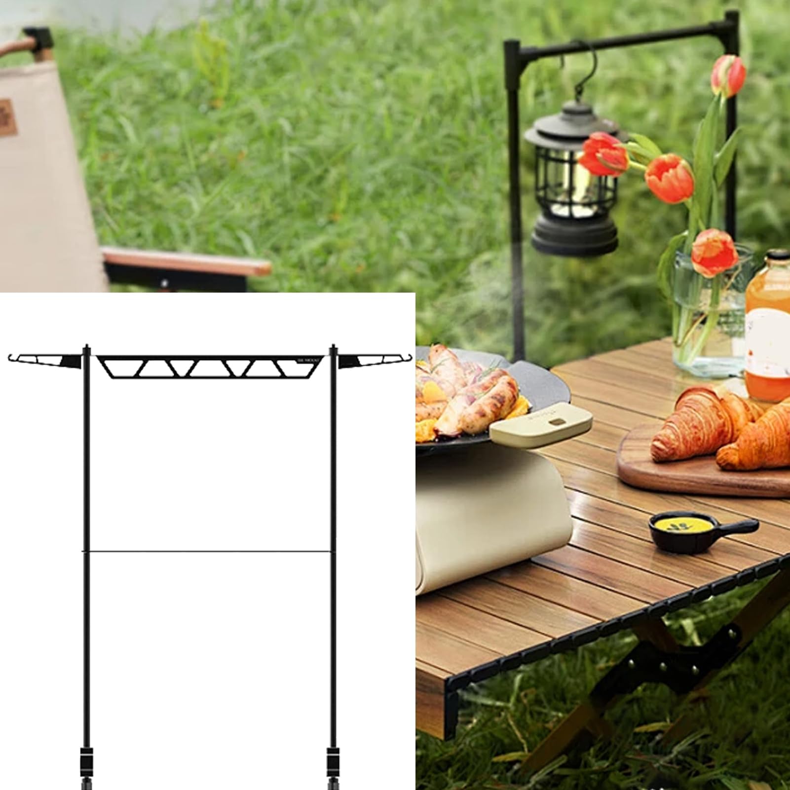 Przenośny stojak do suszenia kempingowego, wielofunkcyjny grill do grillowania, uchwyt na naczynia stołowe do gotowania na świeżym powietrzu, podróży, wędkowania i na kempingu