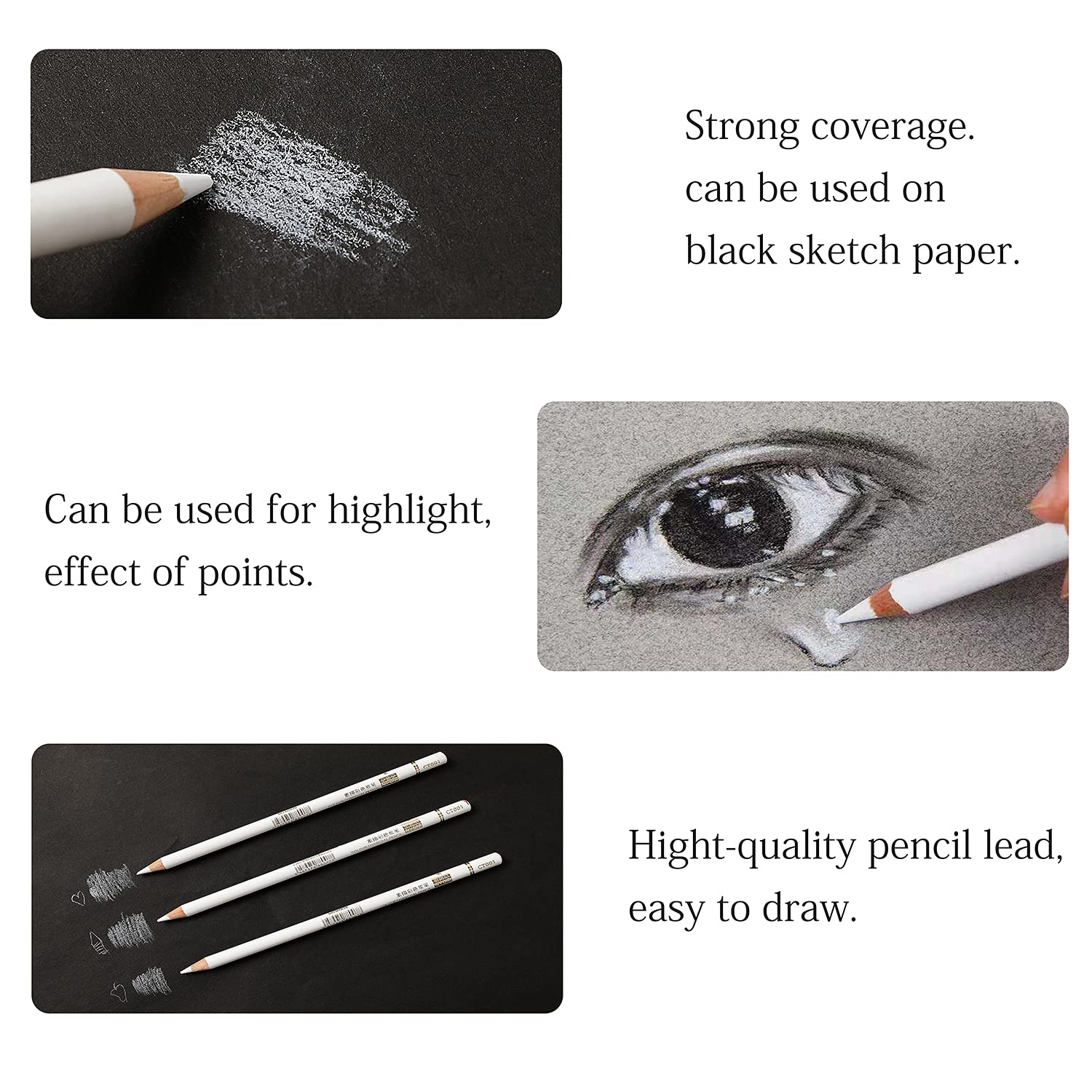 Buy Professional White Charcoal Pencils Set, 8 Pieces Sketch Highlight