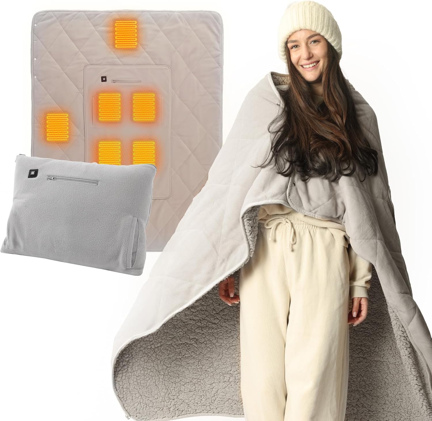 ZonLi Heated Blanket, Portable Battery Operated Blanket, 10000mAh Large 50"x60" Cordless Rechargeable Electric Throw for Adults, Camping, Car Travel & Home Use