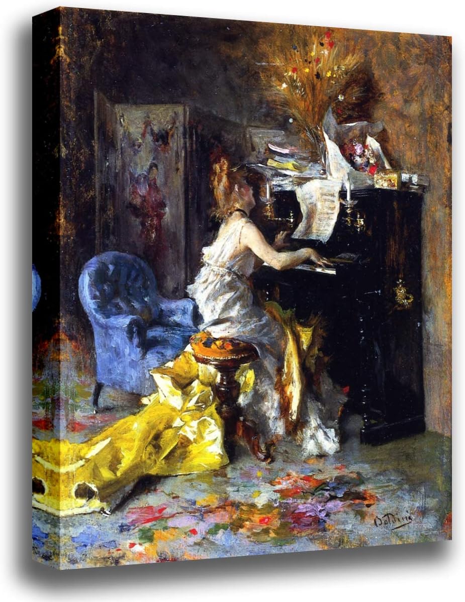 ODSAN Canvas Print Wall Art - Woman At A Piano - by Giovanni Boldini - Gallery Wrapped - 12x13 inch