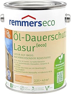 Remmers Lasure huile &eacute;cologique Incolore, 2,5 litres, Lasure &eacute;cologique aqueuse pour bois, protection longue dur&eacute;e pour int&eacute;rieur et ext&eacute;rieur, durable, v&eacute;gane, sans danger pour les abeilles.