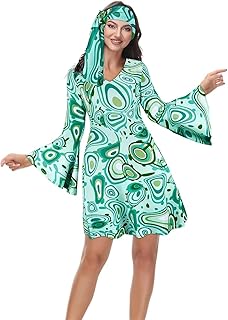 Disco Fancy Dress Outfit Set Hippy 60s 70s 80s 90s Costume Plus Size Disco Halloween Costumes for Women Clothes - Buy now