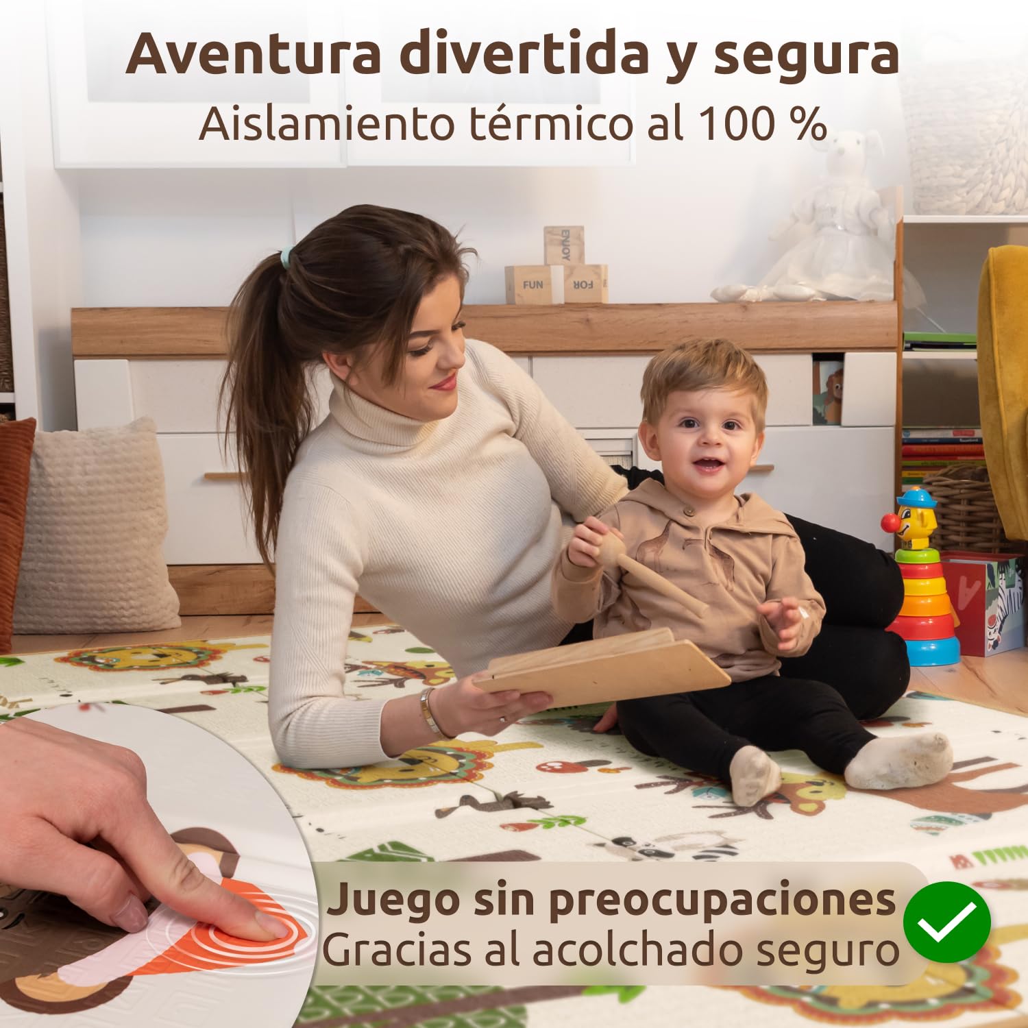 Mallie® Alfombra Bebe Acolchada Plegable 180 x 150 CM XXL [Capa Antirayaduras] | Tapete Bebe, Colchoneta Bebe Suelo, Alfombra Infantil para Juegos Bebe, Suelo Bebes Acolchado, Manta Juegos Bebe