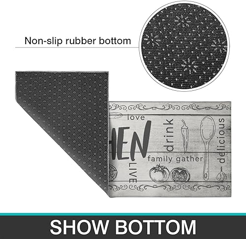 Miniatura 58 de Juego de 2 tapetes de cocina para el suelo, alfombras de cocina de microfibra antideslizantes y lavables, alfombra de pasillo acolchada para cocina