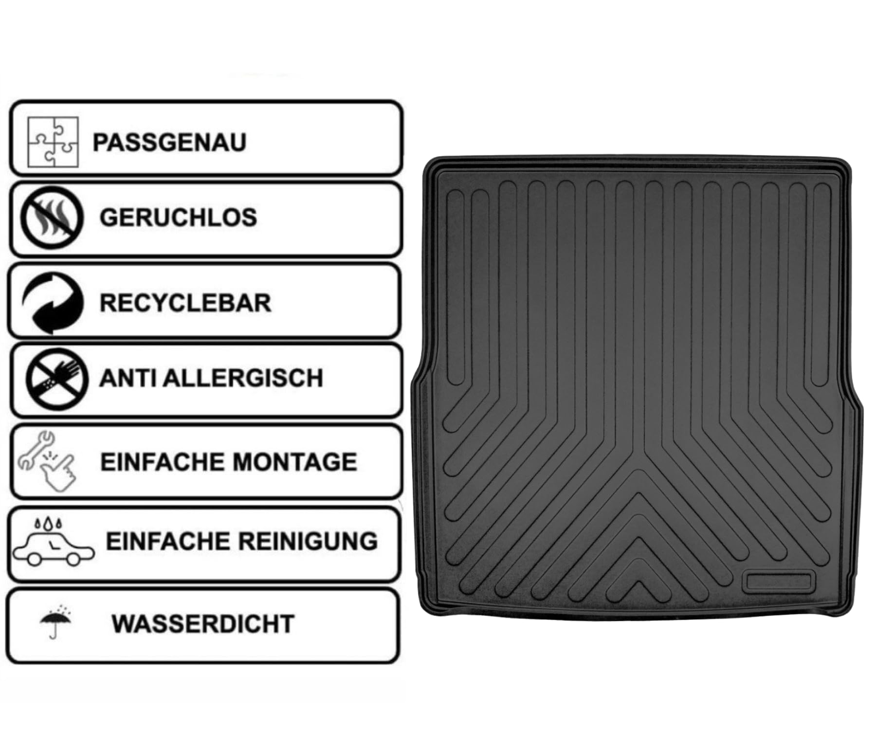 Rizline Dokładnie dopasowana mata do bagażnika 3D, kompatybilna z VW Passat B8 Variant Kombi 2015-2023, mata ochronna, akcesoria samochodowe, mata antypoślizgowa, ochrona krawędzi, TPE czarna