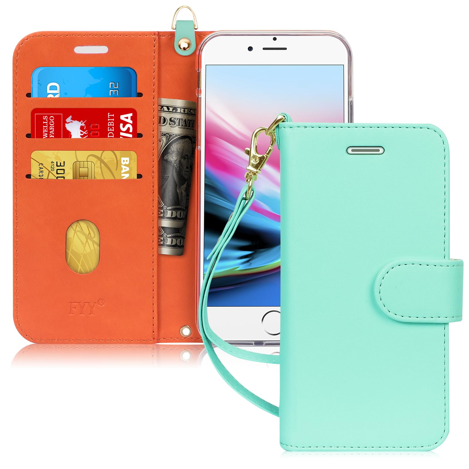 Amazon.com: FYY Designed for iPhone XR Case, Luxury PU Leather Wallet Phone  Case with Card Holder Flip Folio Protective Shockproof Cover [Kickstand  Feature][Wrist Strap] for iPhone XR 6.1" 2018 Mint Green :