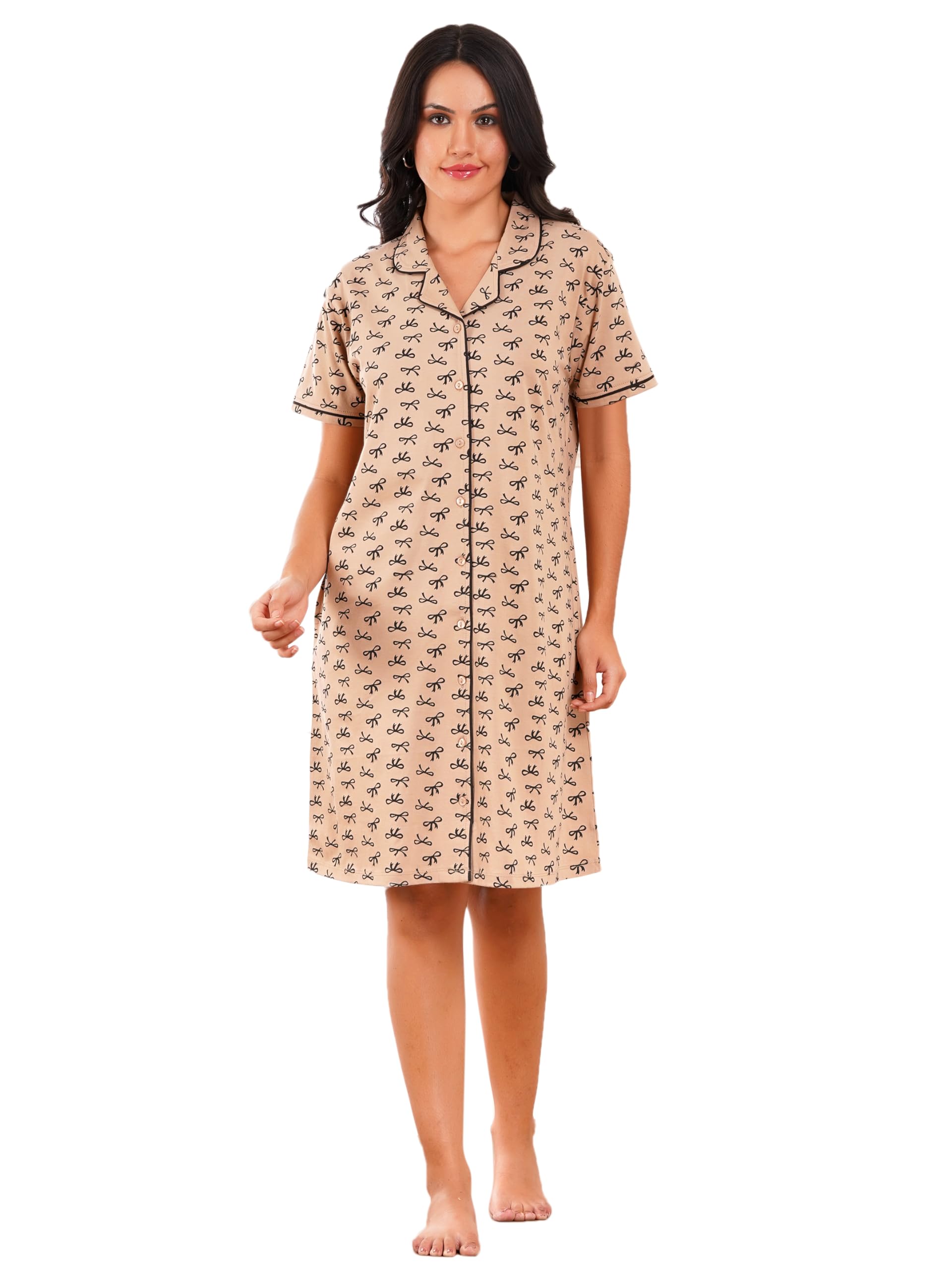 Women Casual Night Dress Printed Cotton Nighty Comfortable Sleepwear with Button Closure-image-24