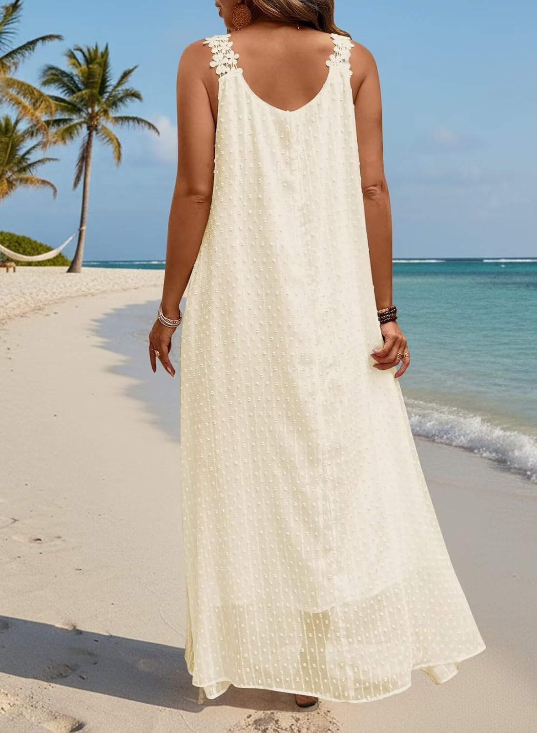 Summer Dresses for Women 2026 Beach Lace Spaghetti Strap Maxi Wedding Guest Dress Boho Crewneck Vacation Sundress - Image 2