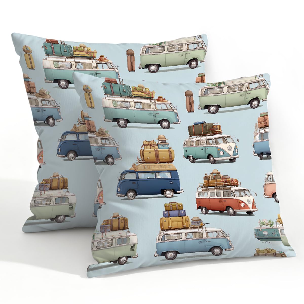 Outdoor Pillow Covers Waterproof Pillowcases 22x22in Set of 2 Cartoon Rvs Car On Light Blue Decorative Throw Cushion Case for Couch Sofa Garden Patio Furniture