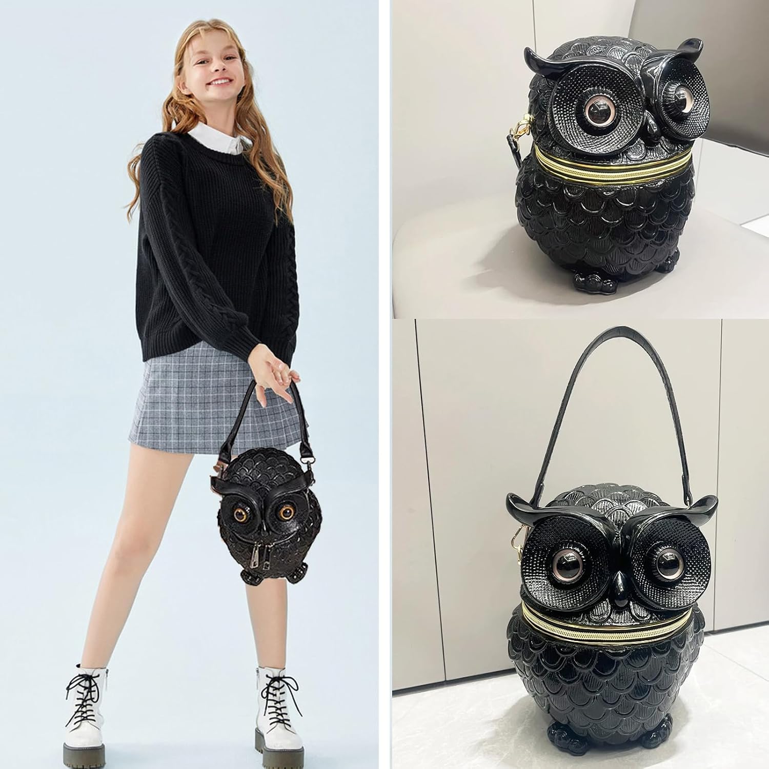 Women Owl Shaped Purse Crossbody Shoulder Bag Handbags Funny Novelty Gothic Unique PVC Messenger Bags 3D Animal Shaped Purse