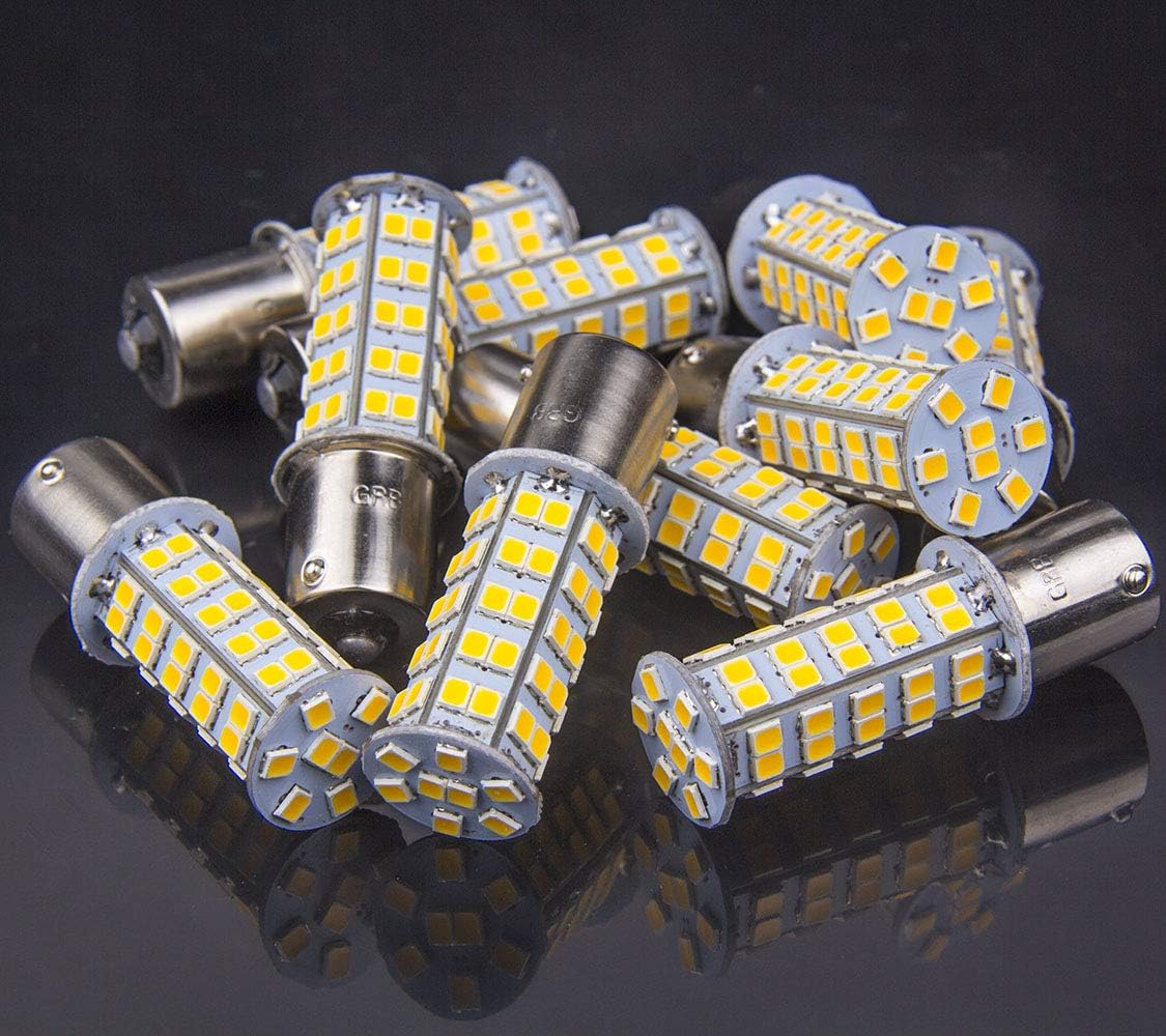 GRB 10x Super Bright 1156 1141 1003 BA15S 68-SMD LED Replacement Light Bulbs for RV Indoor Lights(10-Pack, Warm White (3000K-3500K Color Temputure))