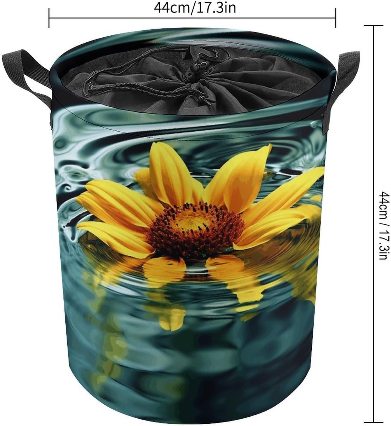Sunflower in Water Laundry Basket Collapsible Clothes Hamper with Reinforced Handles Large Capacity Waterproof Laundry Bag Freestanding Laundry Hamper for Bedroom Bathroom