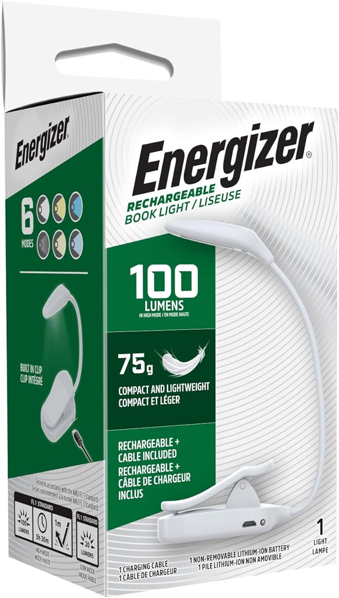 Energizer Rechargeable Book Light with Warm and Cool LED, Versatile