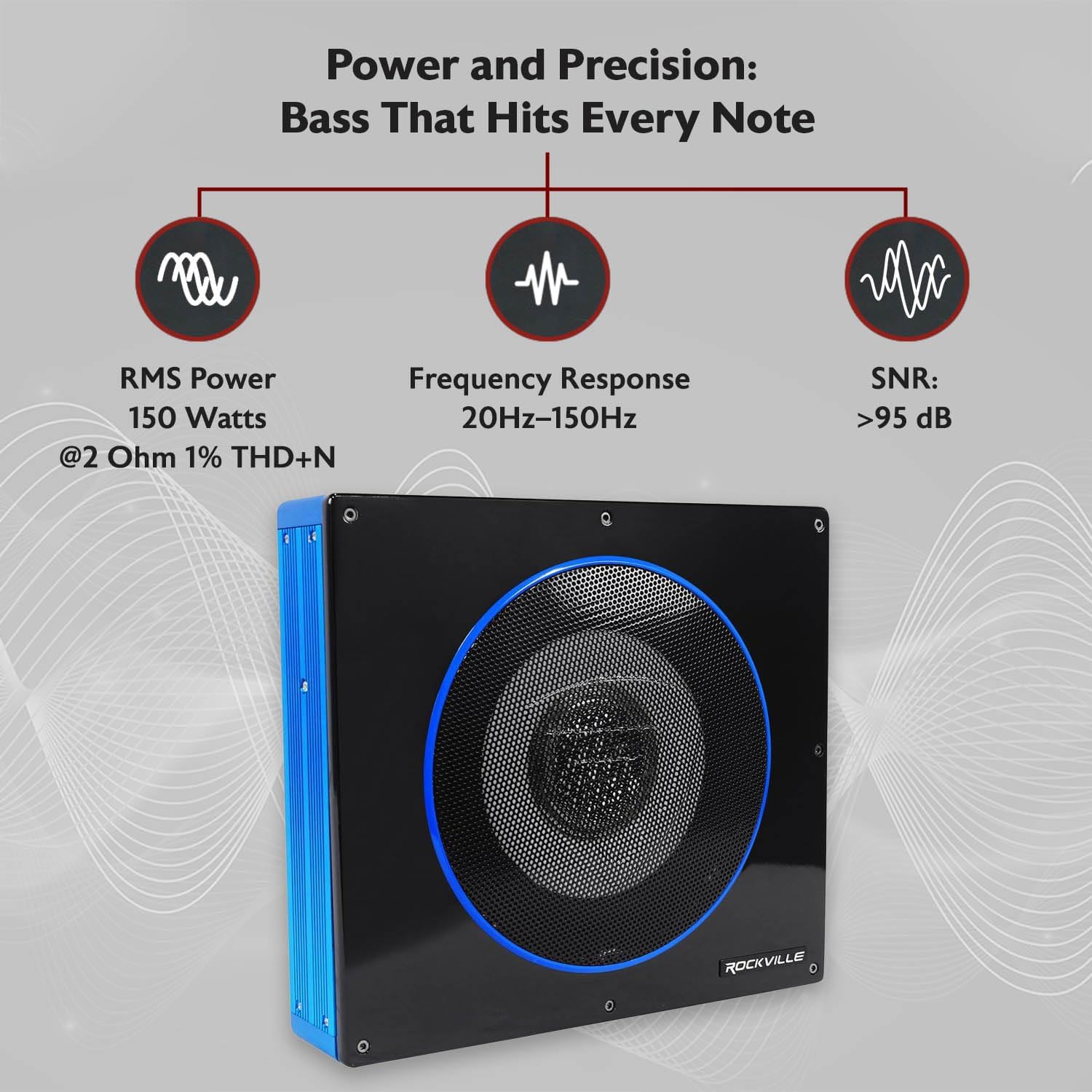 Rockville RW8CA 600W Low Profile Under-Seat Active Car Subwoofer, 2 Ohm, Deep Bass, Slim Design, Easy Install, Perfect for Car Audio Enthusiasts