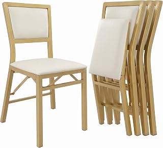 VECELO Folding Dining Chairs Set of 4, Metal Padded Foldable Seating with Comfortable Faux Leather, Space-Saving Portable Guest Seats for Kitchen & Office, No Assembly, White