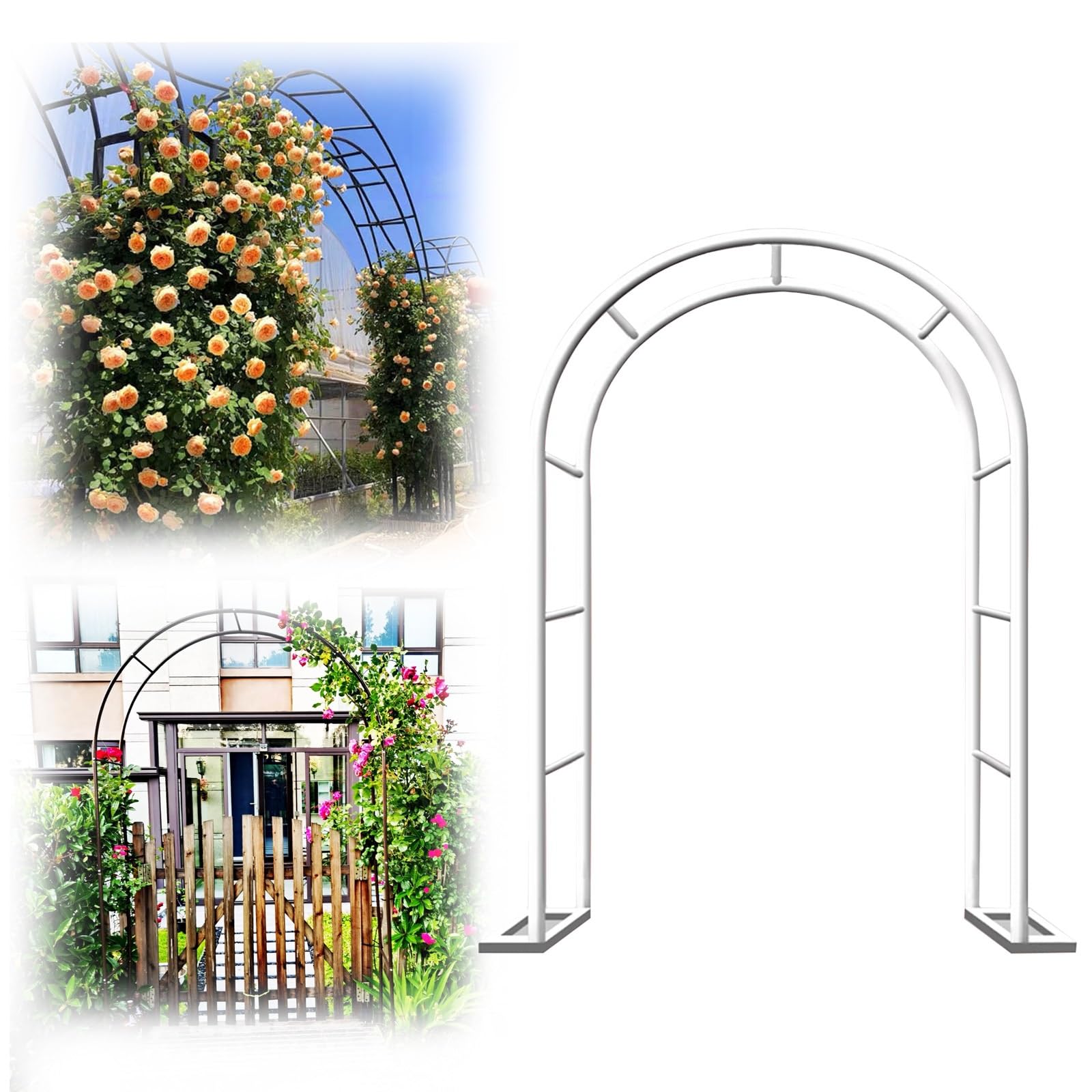 Arcos de jardín para plantas, arco de jardín de metal para vides, rosas y verduras, arco de boda blanco, 2,4 x 2,5 x 0,4 m, decoración al aire libre para eventos de jardín
