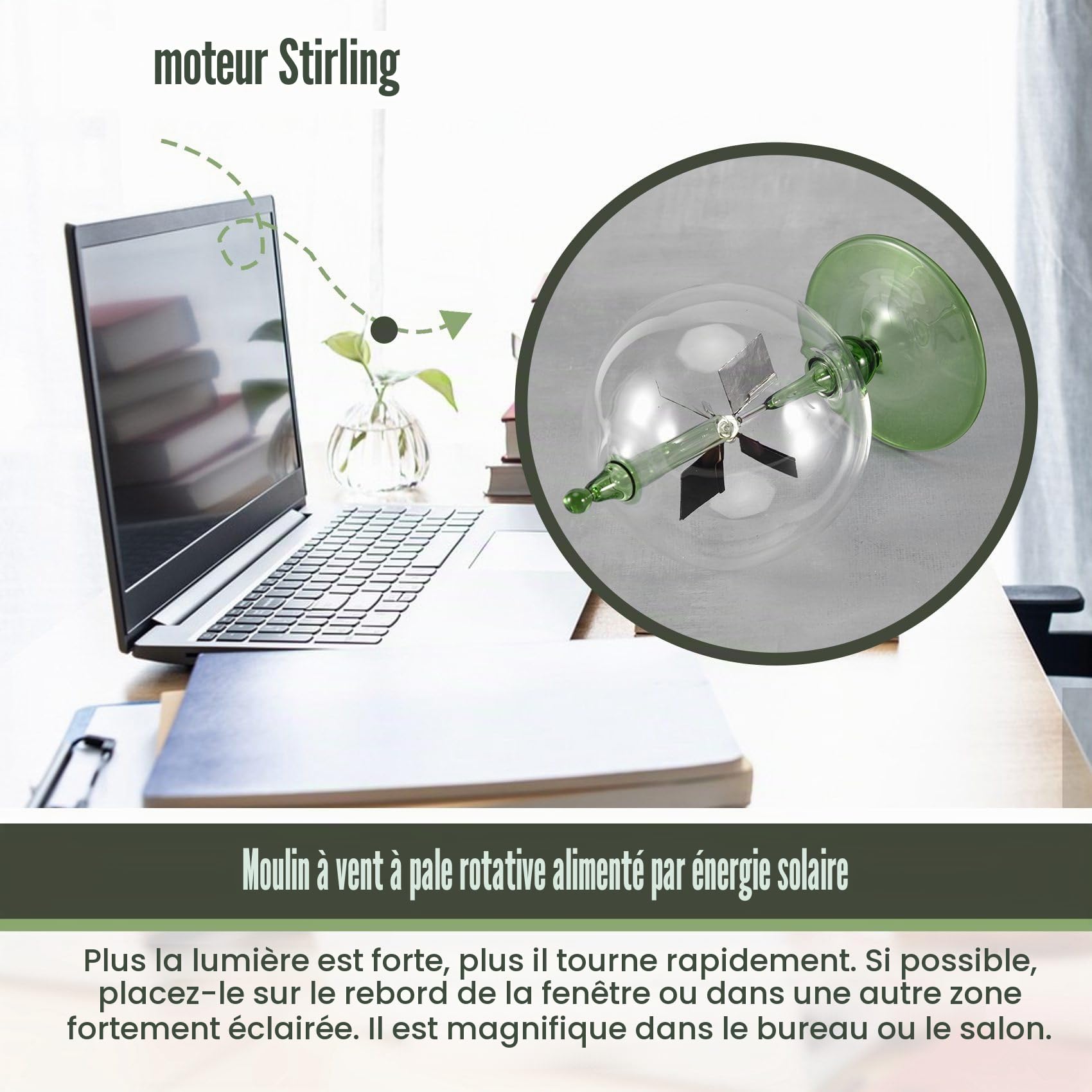 Radiomètre à énergie Solaire Vert Crookes Énergie Solaire Ailes d'araignées Moulin à Vent Cadeau Maison Bureau Décoration