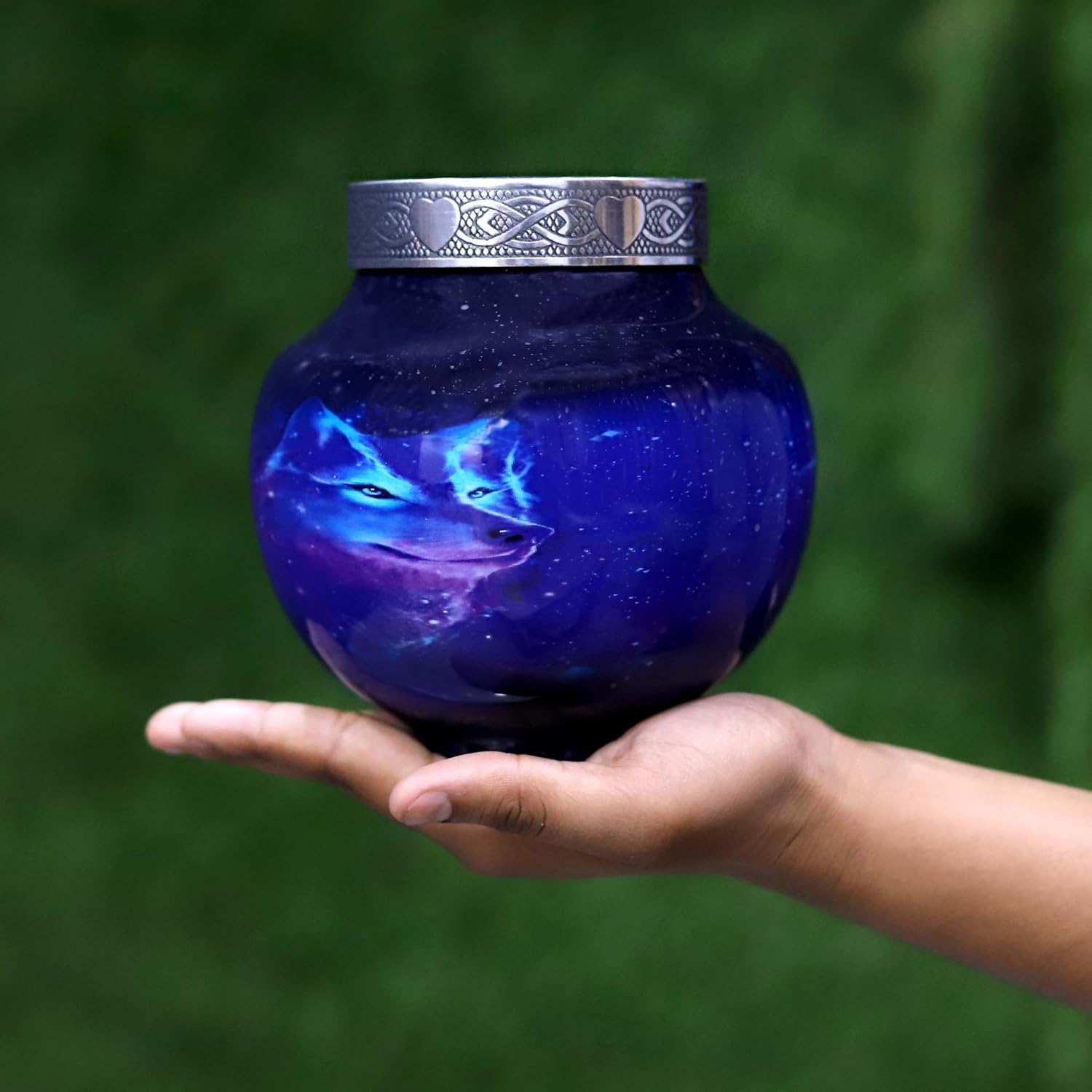 Wolf Blue Cremation Candle Urn for Human Ashes - Adult Funeral Handcrafted Affordable Urn Modern Beautiful Memorial Urn 6 x 5
