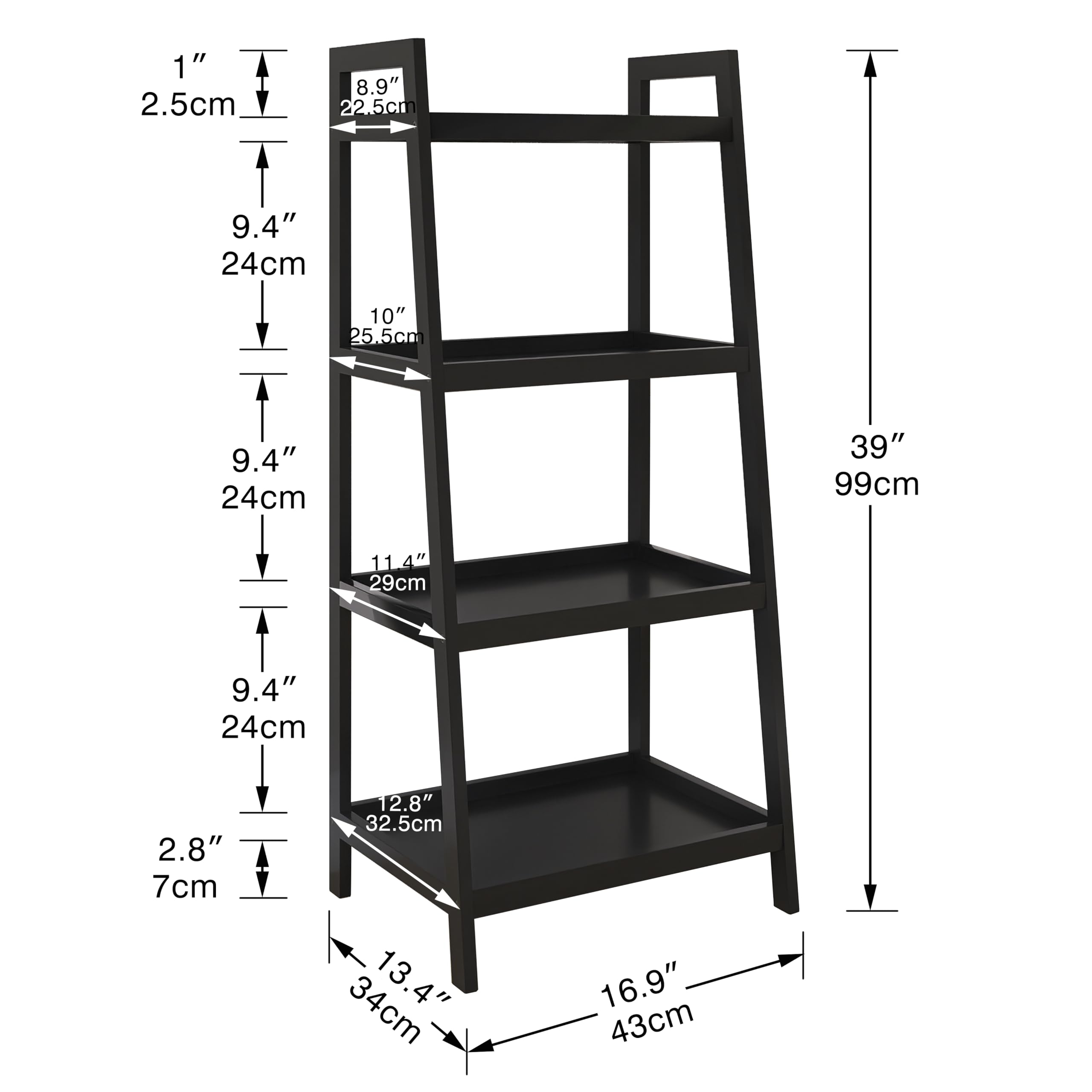 SMIBUY Libreria a scala in bambù, organizer per rack da bagno, espositore per piante autoportante a 4 e 5 livelli Scaffali salvaspazio per camera da letto, cucina (Nero, 4 livelli (99cm H))