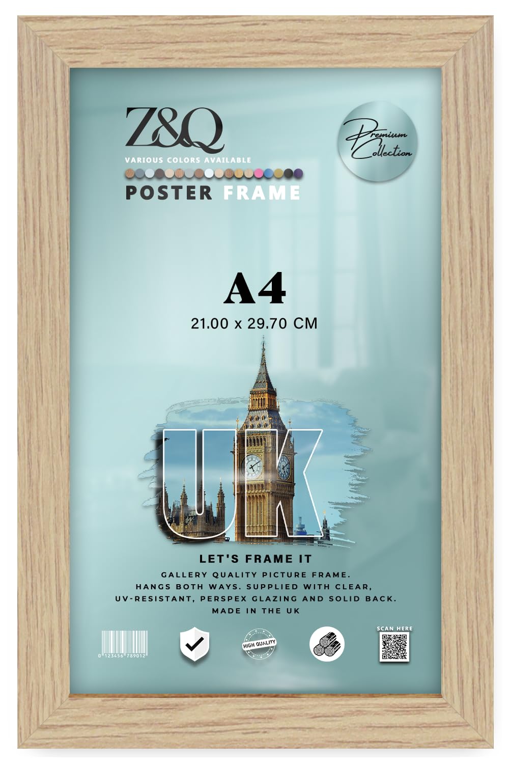Z&Q | Artistic MDF Wall Frame A4 (21.00 x 29.70 CM) Sleek Wooden Finish, Professional Office Display 11X8 Inch Stylish Poster Holder, 210 x 297 mm [ Oak ]