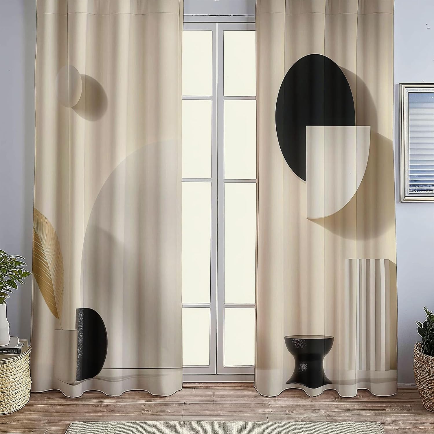 Blackout Curtains Bedroom Drawing Elephant Style Geometric Shape Pattern, Geo-Thermal Insulated Energy Efficiency Window Treatment Sets Grommet Drapes for Kids Room 52" W x 63" L (Pack of 2), Beige