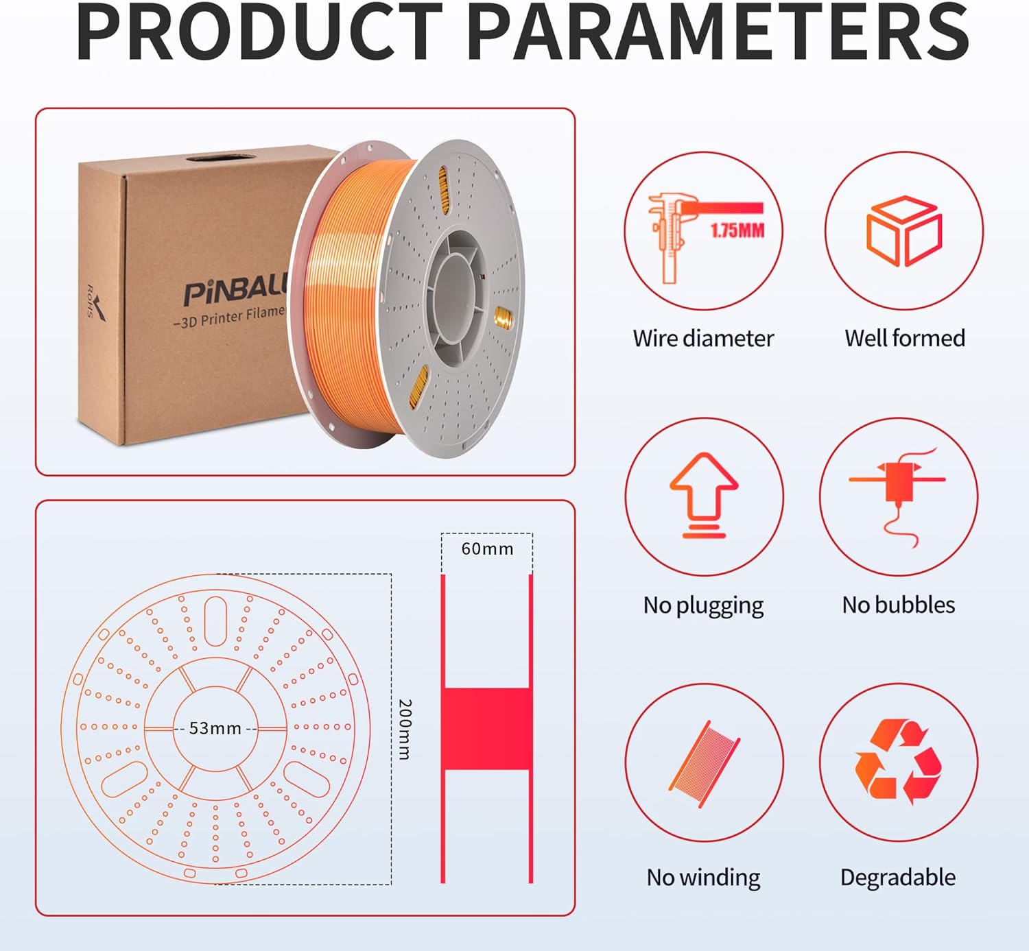 PINBALL Silk PLA 3D Printer Filament 1.75mm Shiny Silk Dual Color Filament 3D Printing PLA Filament Dimensional Accuracy +/- 0.02mm 1 KG Silk Dual Color Golden-Red - Image 4