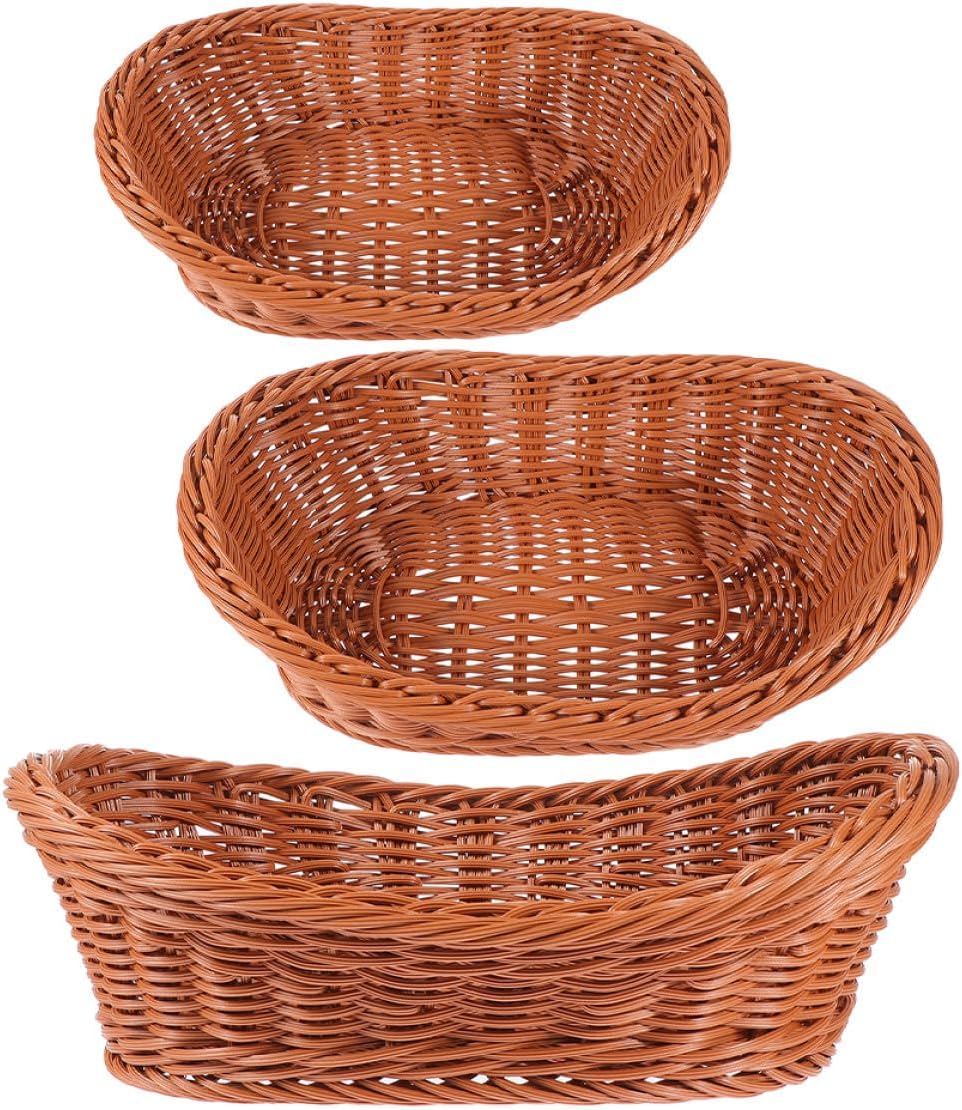 Xmas Oval Woven Bread Basket 3pcs Plastic Stackable Fruit Basket