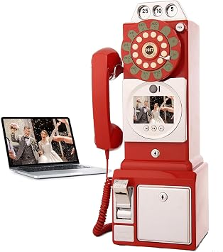 Video Audio Guest Book, Wedding Phone Customized Video Message Book, 1080P HD Wedding Guest Book Phone Booth, for Graduations, Anniversaries & Party,Red