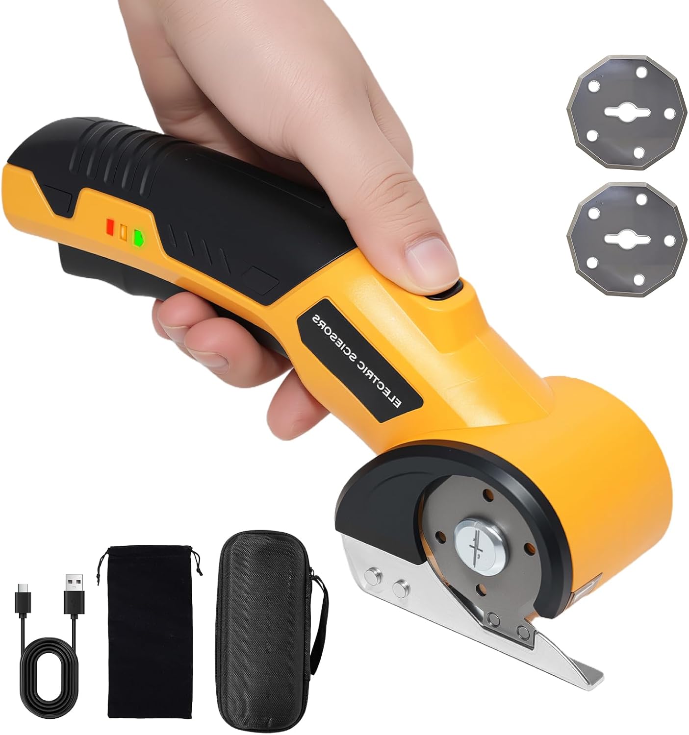 Cardboard Cutter, Cordless Electric Scissors with Safety Lock & LED Light, 320 RPM High-Speed Cutting for Cardboard, Fabric, Leather and Plastic, USB-C Charging & Storage Bag