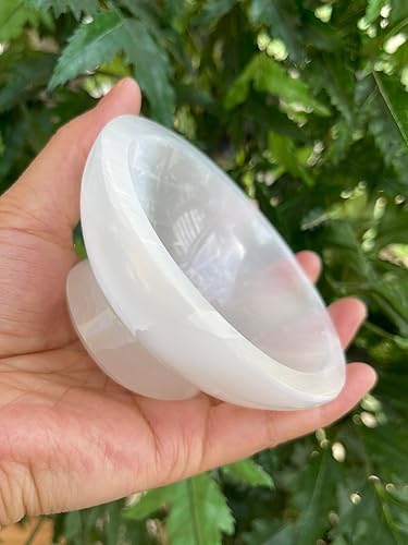 GAF TREASURES Piedra preciosa tallada - Cuenco de carga pulido de cristal de selenita de 4 pulgadas de diámetro con pedestal, cuenco de selenita en