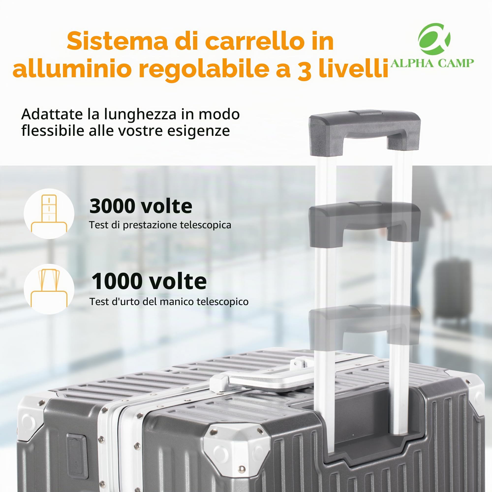 ALPHA CAMP Valigia Policarbonato 55.5x37x22 CM, Cornice in Alluminio TSA Serratura con Ruote, Valigia Media Rigida Grigio 37L Ricarica