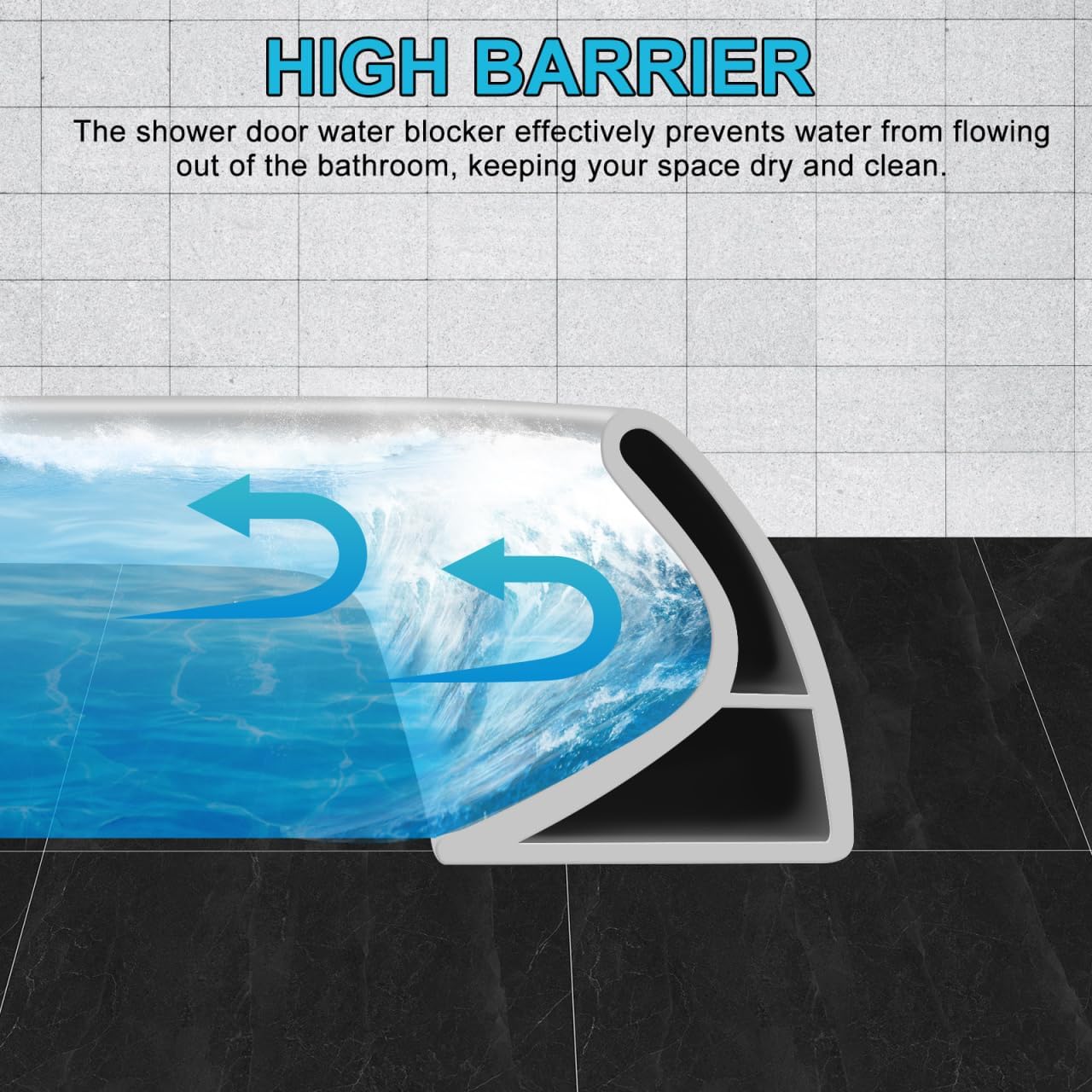 Mikikit Waterproof Strips for Shower 59 Inch Flexible Silicone Shower Water Blocker Easy Install Splash Guard for Bathtub Bathroom Threshold and Sink Areas