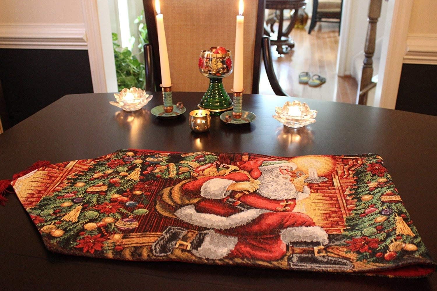 Bеѕt Cуbеr Dеаlѕ 🔥 Tache Home Fashion Down The Chimney Santa Claus Christmas Festive Holiday Decorative Tapestry Table Runners, 13x72 Tор Brаndѕ Tache Home Fashion Down The Chimney Santa Claus Christmas Festive Holiday Decorative Tapestry Table Runners, 13x72