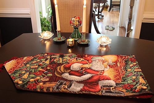 Miniatura 3 de Tache Home Fashion Down The Chimney - Tapiz decorativo de Papá Noel para Navidad, 13 x 54 pulgadas, rojo, verde, blanco, dorado